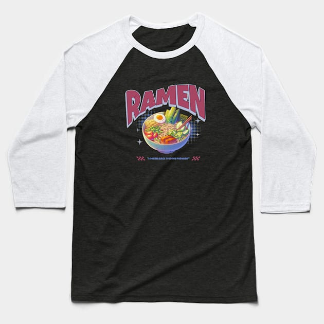 Ramen Vegetarian Noodles Kawaii Japan Vintage Baseball T-Shirt by Flowering Away